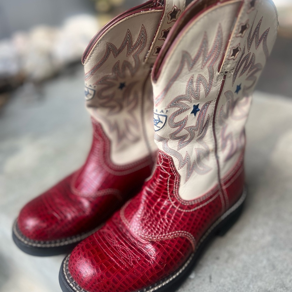 Ariat Red and White Heeled Boots with Western Flair